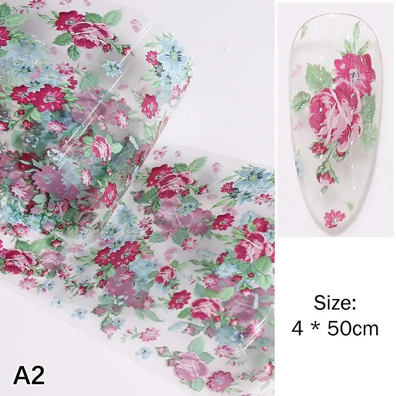 Flower Nail Transfer Foil Rose Floral Art Sticker Paper DIY Manicure Qme A2