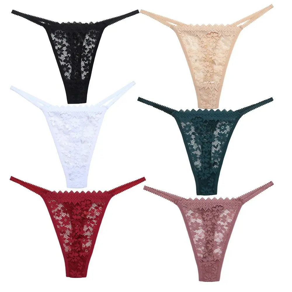 Breathable Mesh Lace Thong Women Low Waist Transparent Flower Briefs Qme