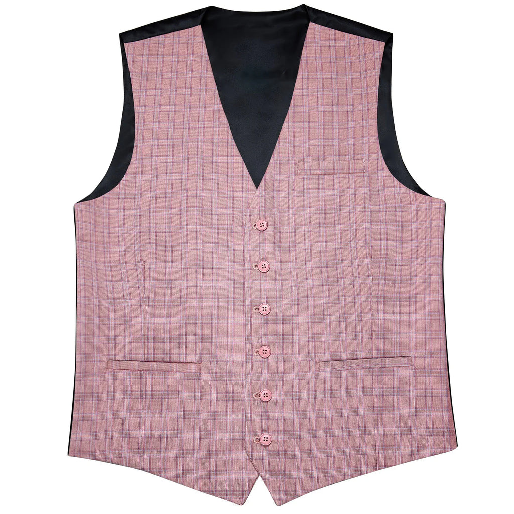 Men's Plaid Suit Vest V-neck Formal Waistcoat Tie Hankerchief Qme