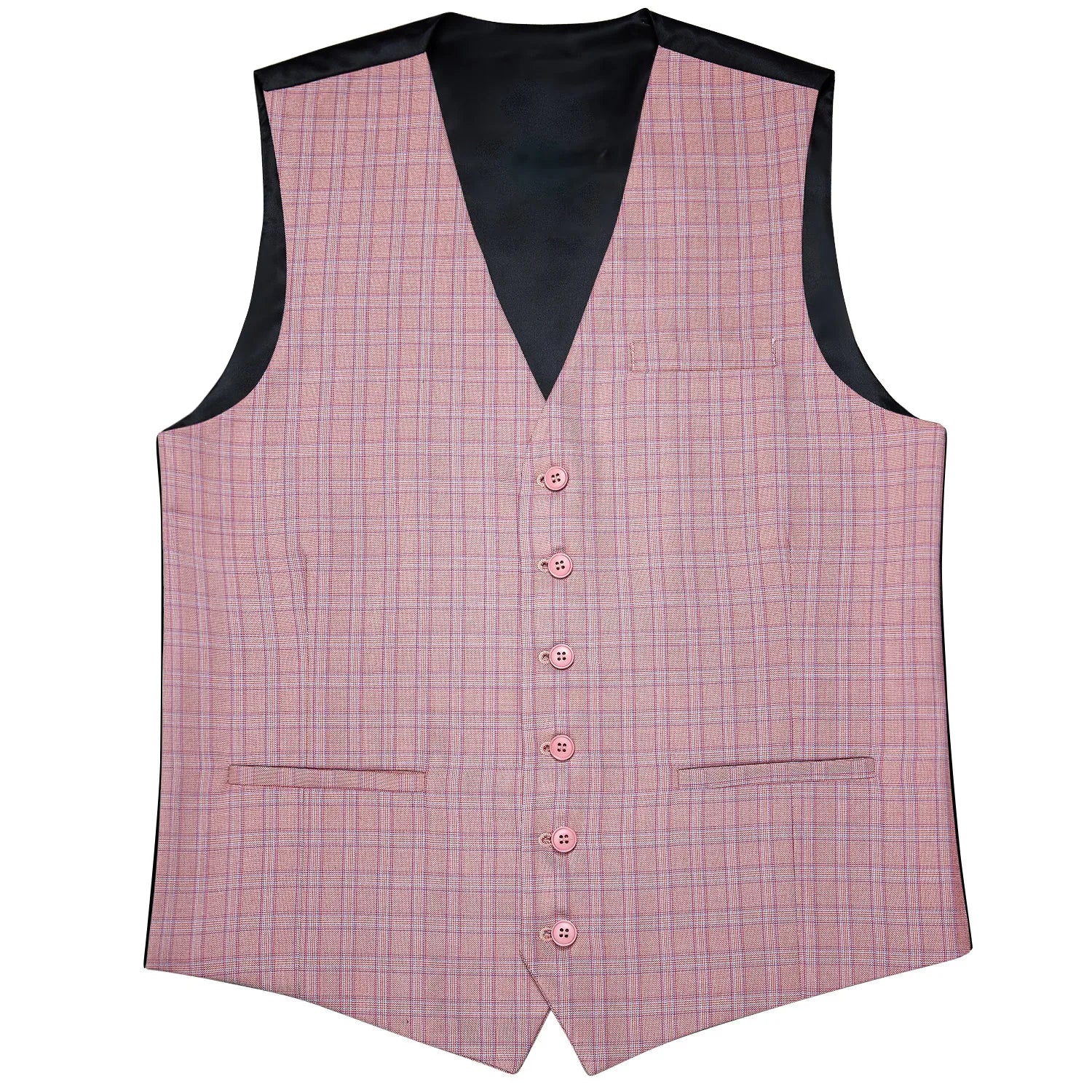 Men's Plaid Suit Vest V-neck Formal Waistcoat Tie Hankerchief Qme