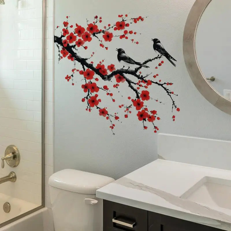 Living Room Home Decoration Decal Ink Chinese Sakura Japanese Cherry Qme