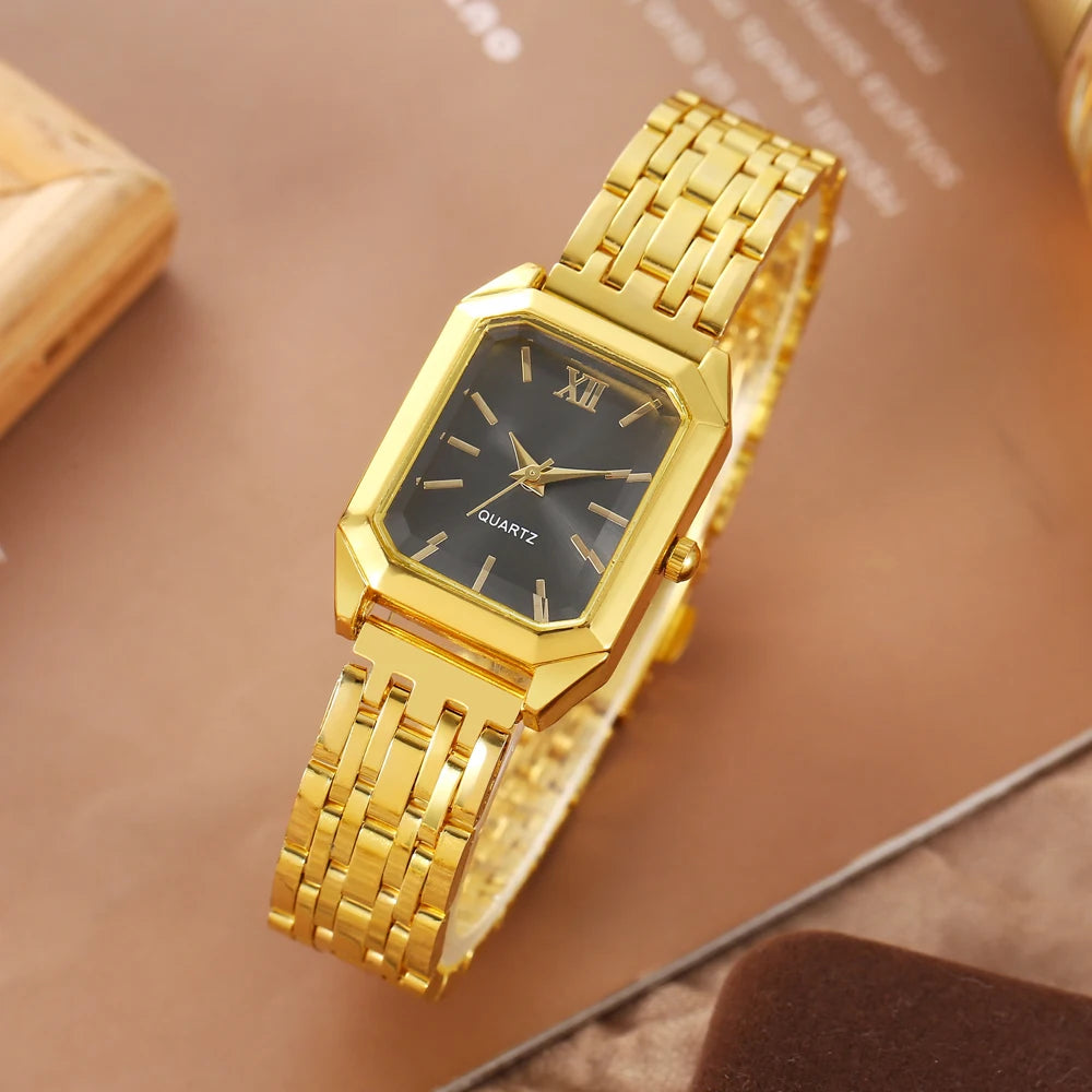 New Trendy Square Women's Watch Gold Watch Women's Watch Steel Belt Women's Watch 1pcs Qme