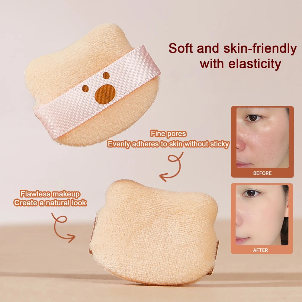 5/8PCS Cute Bear Powder Puff Set Soft Flocking Wet & Dry Use Sponge Mini Fingertip Puff forSkin-friendly Flocking Air Cushion Qme