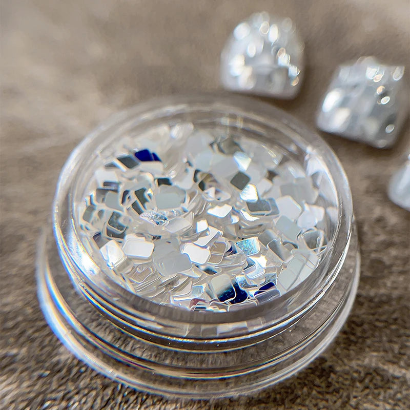 1 Jar Square Silver Nail Glitter Jewelry Minimalist Sparkling Light Qme