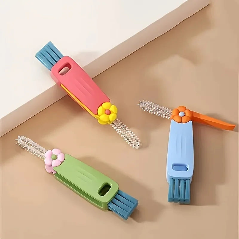 Multi-Functional 3-in-1 Cup Lid & Gap Cleaning Brush - Soft Bristle Scrubber for Kitchen & Bathroom, Portable Household Tool Qme