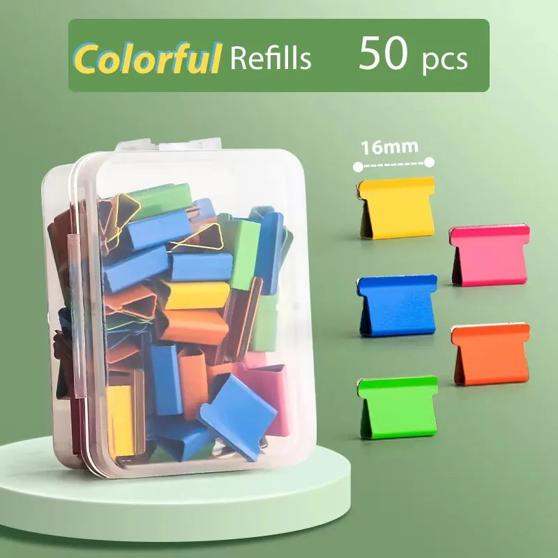 Mini Traceless Reusable Hand Clip Push Stapler Paper Book File Office Student Binder Binding Tools Supplies Accessories Qme 50pcs clips