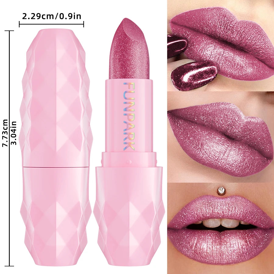 3 Colors Glitter Shiny Metallic Lipstick Pearlescent Pigmented Lip Qme