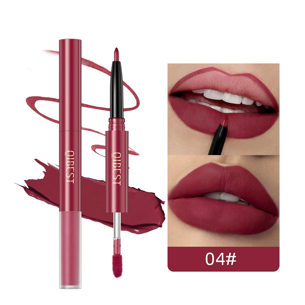 2 In 1 Double-end Lipgloss Lipliner Moisturizing Lipgloss Waterproof Long Lasting Matte Lip Liner Pen Makeup Lipliner 6 Colors Qme 04