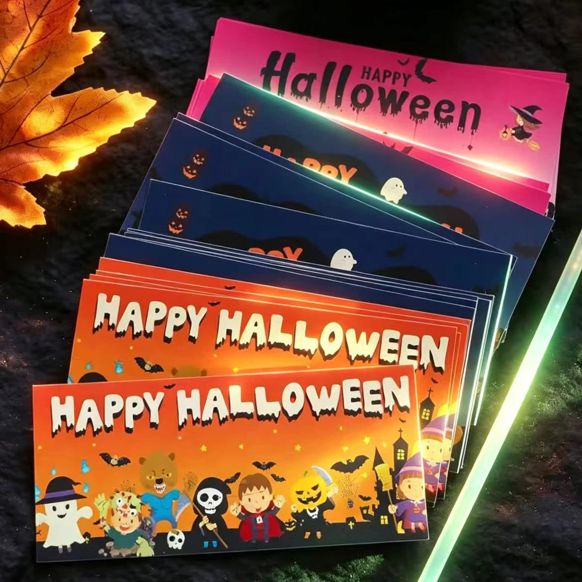 30-Pack Halloween Glow Sticks: Fun Glow Sticks Designed Specifically for Halloween, Featuring 3 Different Designs to Celebrate Qme