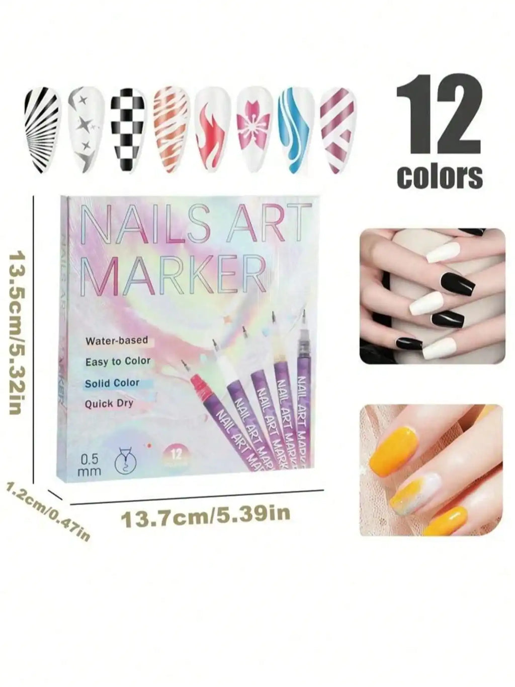 12 Nail Art Pen Marker 3D Special DIY Drawing Hook Decoration Tool Qme