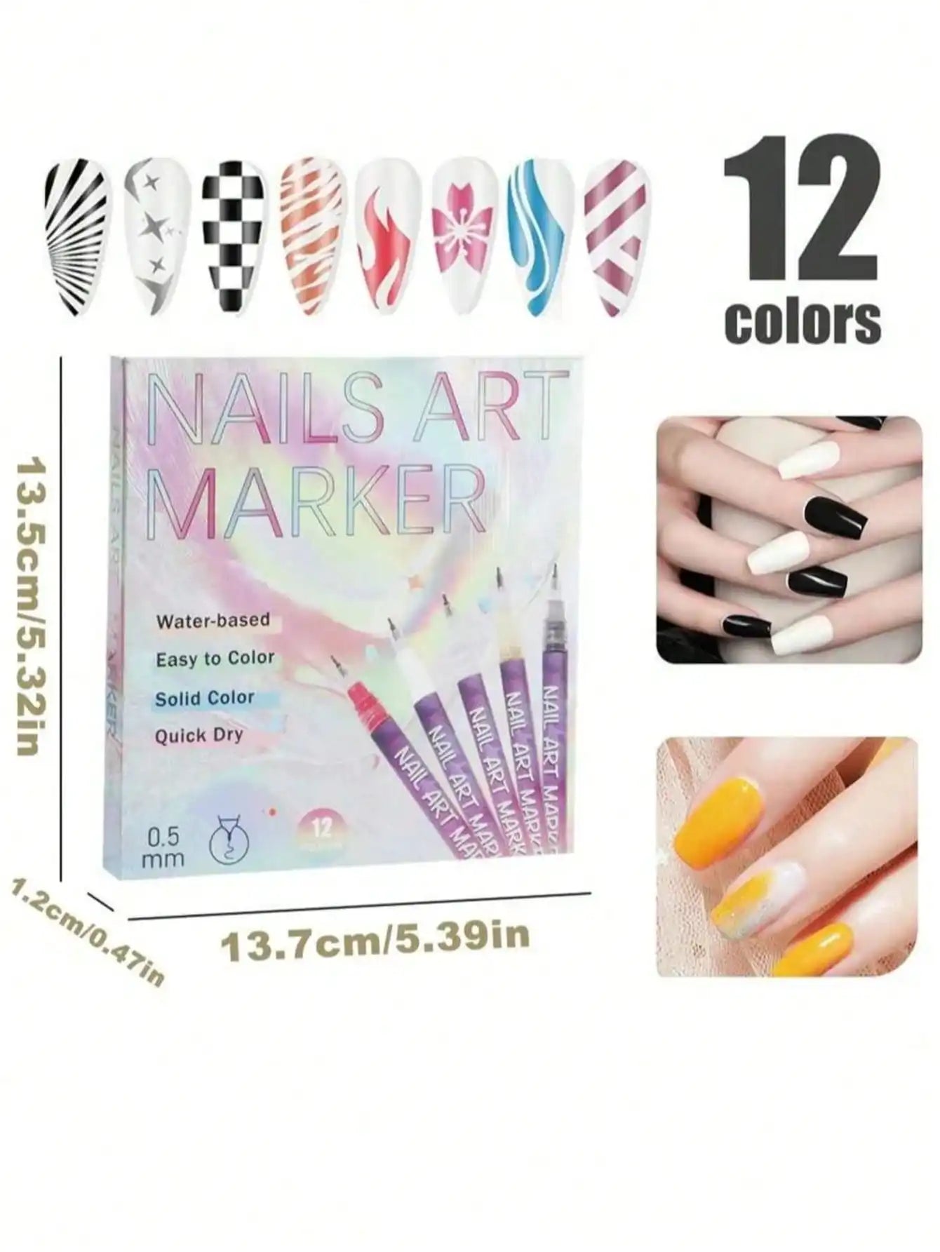 12 Nail Art Pen Marker 3D Special DIY Drawing Hook Decoration Tool Qme