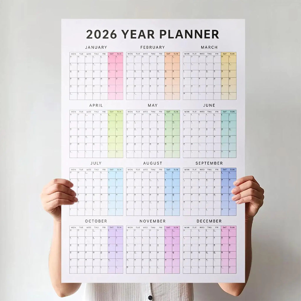 2026 Yearly Wall Calendar 12-Month Large Date Planning Tool Vertical Wall Calendar for School Dormitory Bedroom Study Classroom Qme