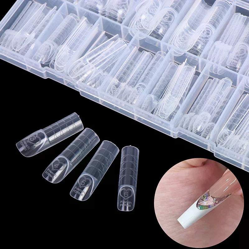 French Dual Forms 15 Sizes Clear Reusable Nail Extension Gel Tip Qme