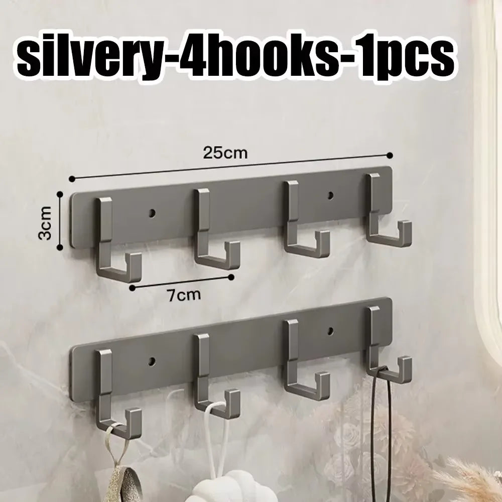 Elegant Simple Aluminum Alloy Wall Hook No Drill Design for Office Coat Umbrella and Personal Work Item Wall Hanging Use Qme silvery-4hooks-1pcs