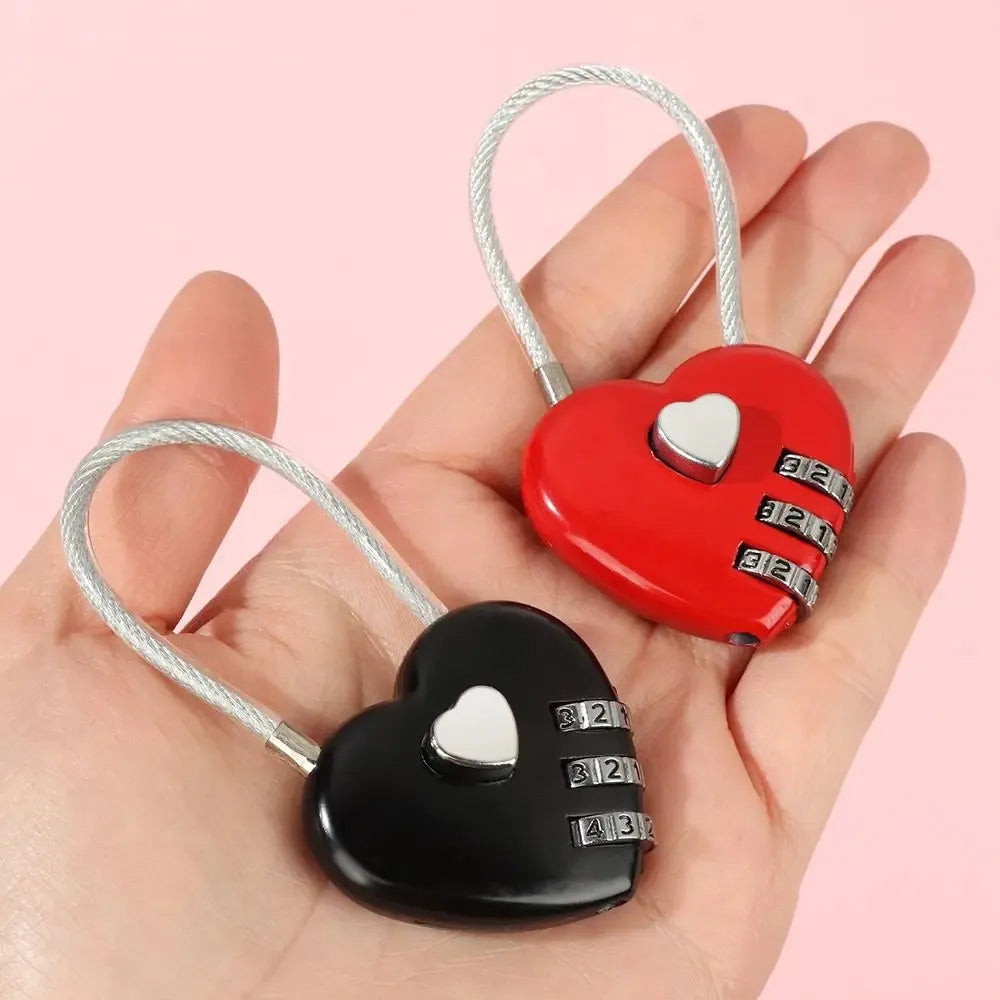 Heart Shaped 3 Digit Combination Lock, Steel Wire Rope Padlock Love Promise Lock For Luggage Backpack Jewelry Box Wedding Couple Qme