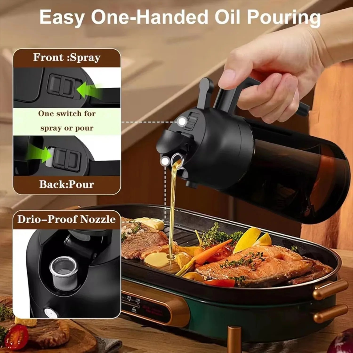 2-in-1 Light Blocking Brown Oil Sprayer Cooking Olive Dispenser Qme