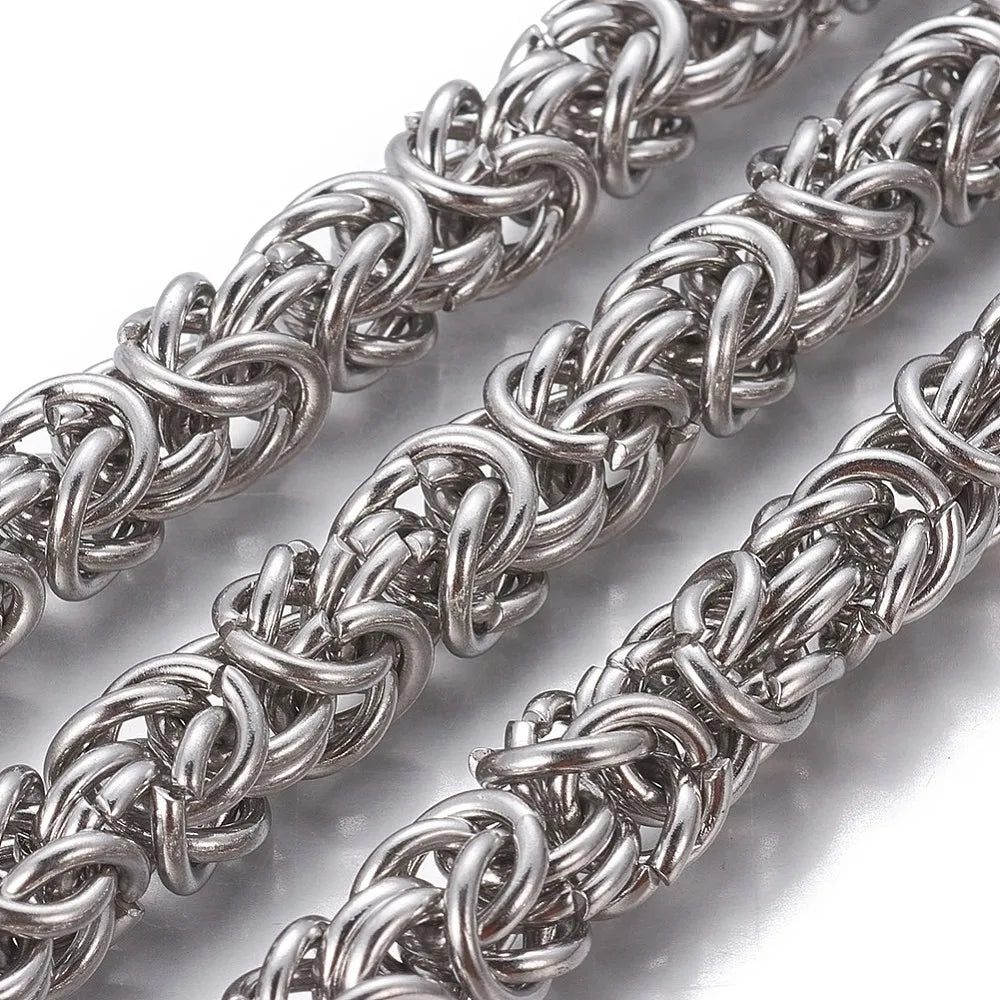 1m Tarnish Resistant Byzantine Chain, 304 Stainless Steel Unwelded for Luxury DIY Jewelry Making, Silver black Color Qme silvery 6mm