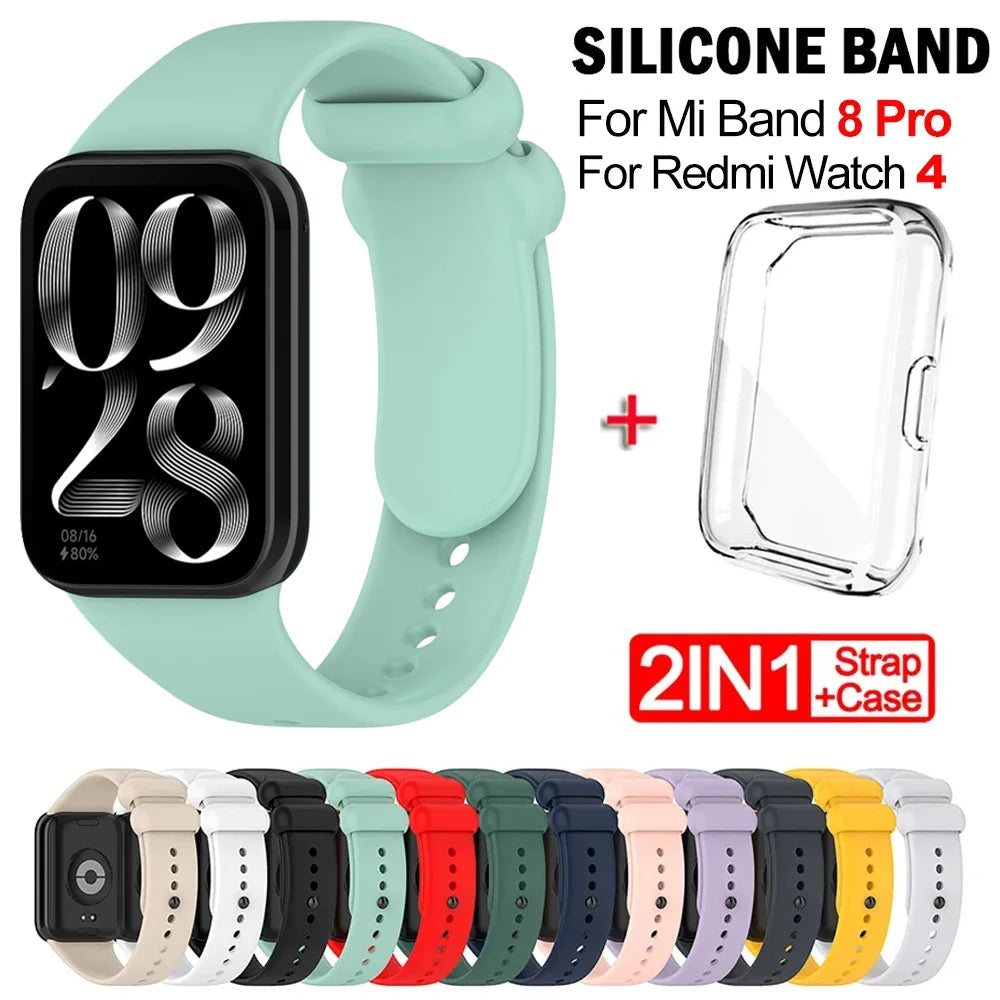 Strap+case for Xiaomi Mi Band 8 Pro Strap Smart Band Protective Case Silicone Wristband Bracelet for Miband 8Pro Qme