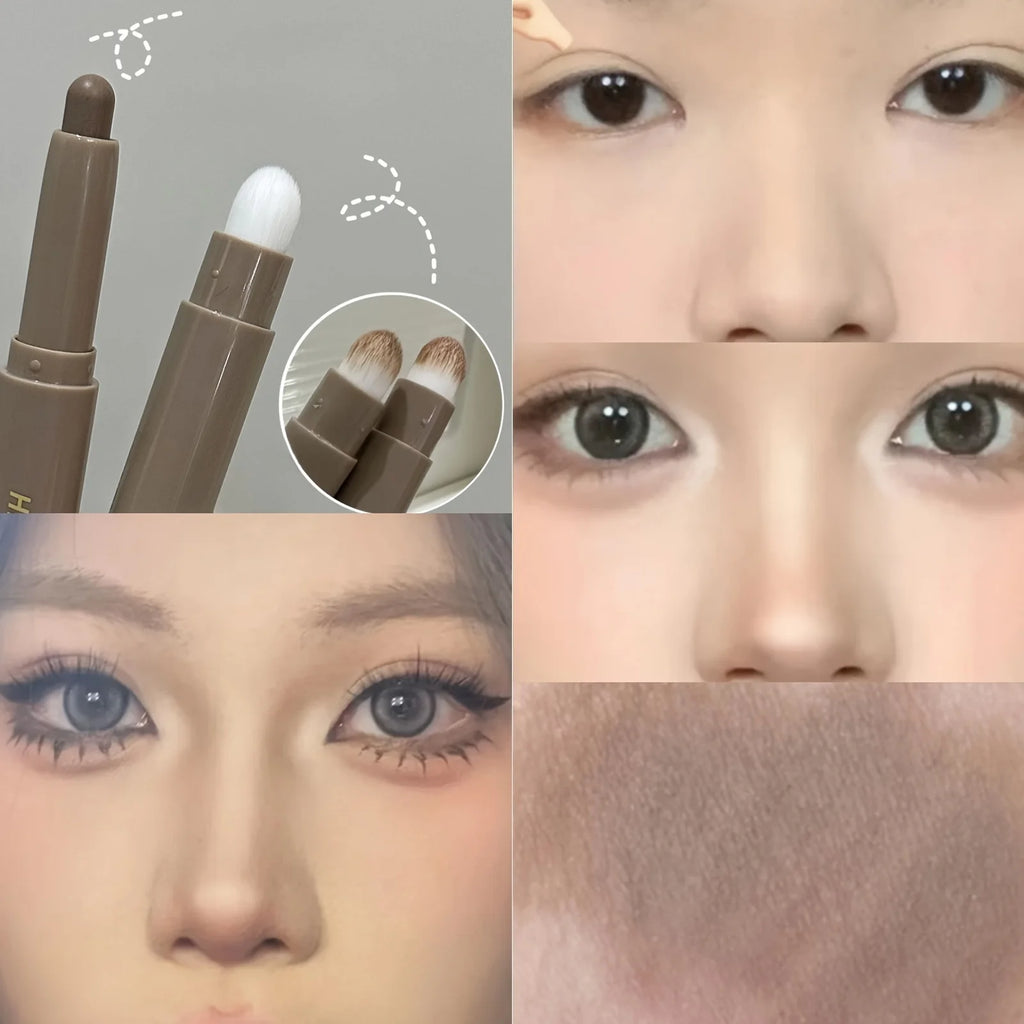 Highlighting & Bronzer Stick: Long Lasting Corrector with Brush, Brightening Concealer Pen, Nose Shadow, and Contouring Qme