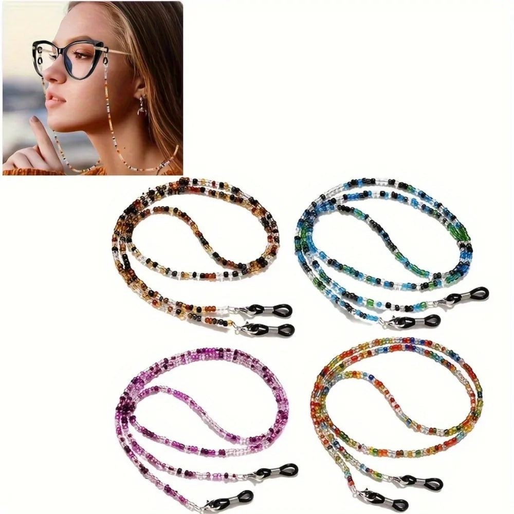 4pcs Beaded Glasses Rope Chain Hanging Neck Anti Drop Decoration Qme