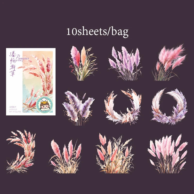 Stickers 10sheets/bag Pampas Grass Stickers Handbook Stationery DIY Handmade Scrapbook & Journal Decorative Sticker Packs Qme 3