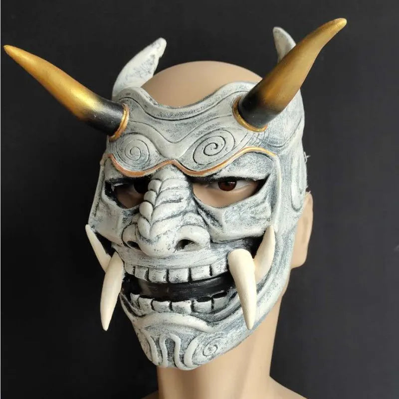 Japanese Horror Legend Hannya Resin Latex Mask Cosplay Ghost Demon Samurai Noh Kabuki Red Prajna Halloween Masquerade Party Prop Qme Latex White
