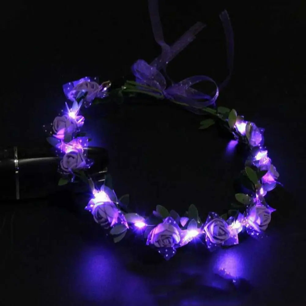 Elegant Vintage Luminous Foam Party Headwear Crown Flower Headband Qme purple