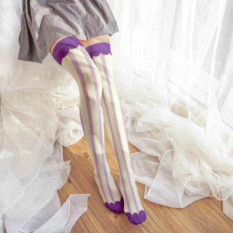Sweet Cute Loli JK Stockings Fashion Girl 3d Printing Pink Purple Qme