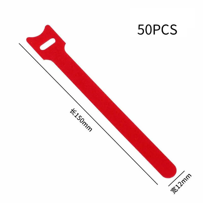 Organized Cable Setup 30 50 Reusable Hook Loop Straps Qme red 50pcs