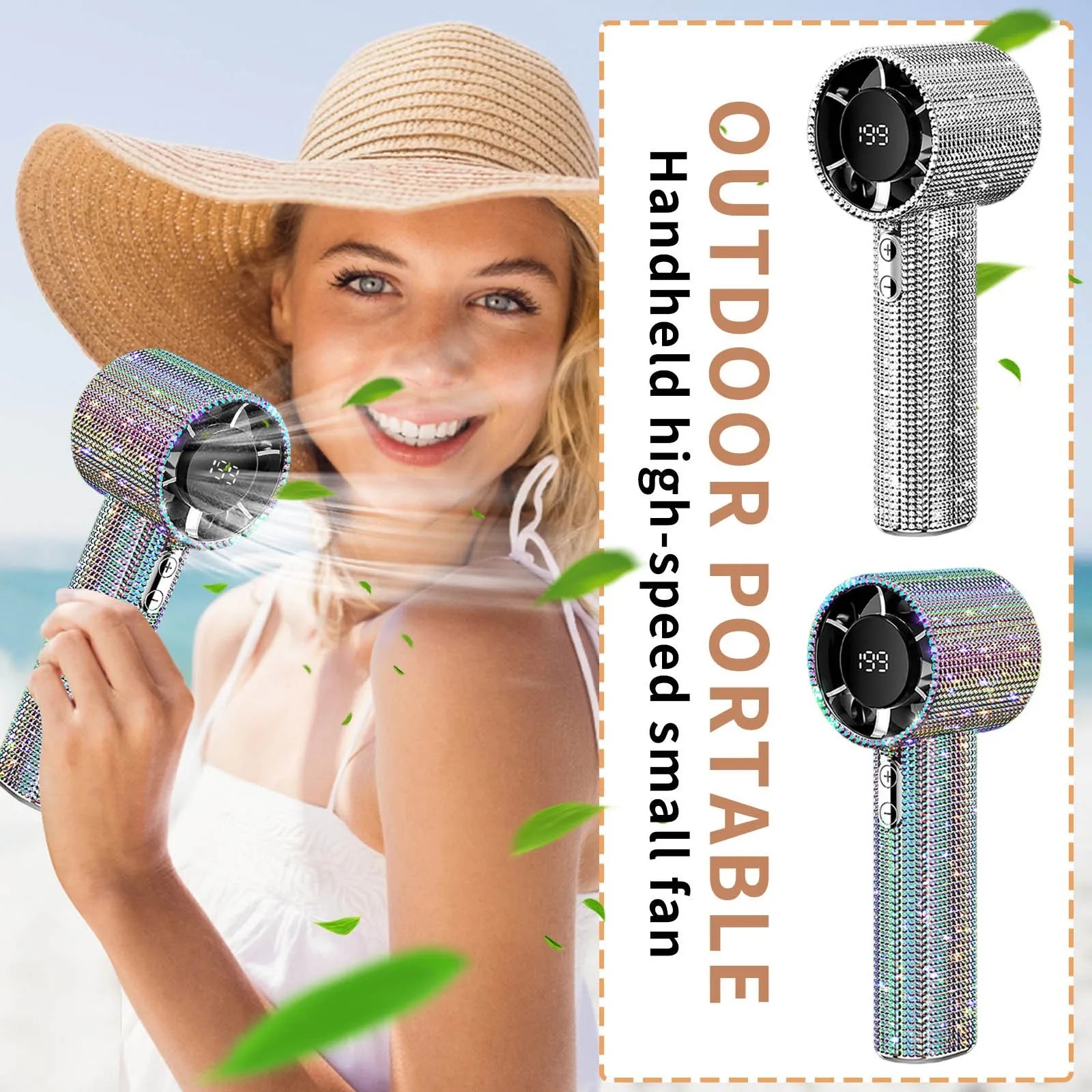 New Portable Handheld Turbine Rechargeable Fan with Digital Display USB Interface Mini Fan Suitable for Travel Camping Outdoor Qme