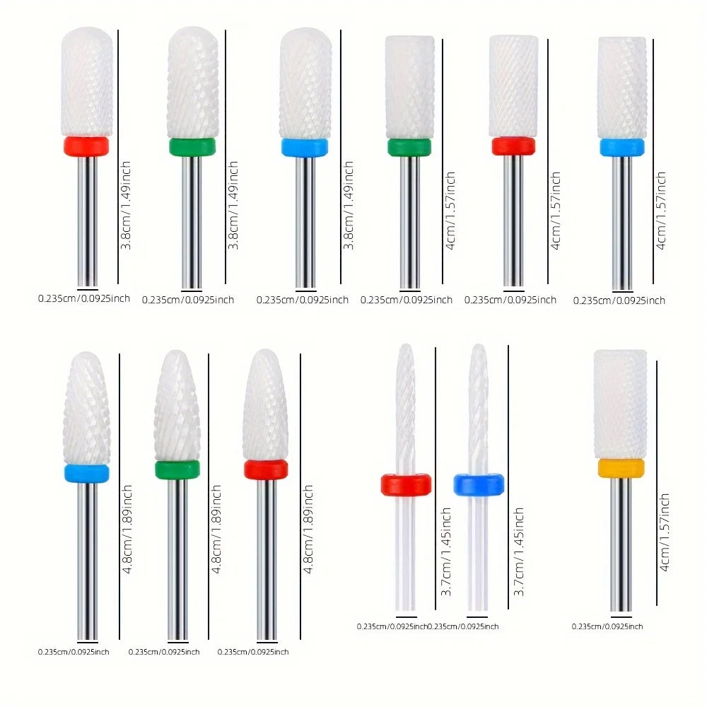 10pcs Ceramic Nail Drill Bits Set Milling Cutter For Electric Manicure Bit Flame Corn Files Pedicure Machine Polish Accessories Qme