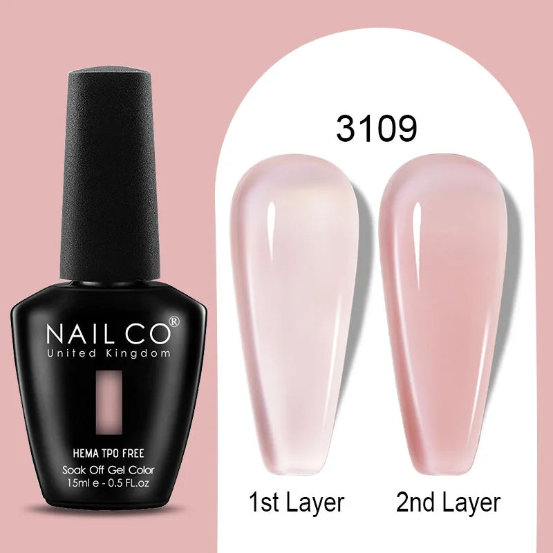 Nailco Jelly Gel Nail Polish Transparent Varnishes 44 Colors Red Pink