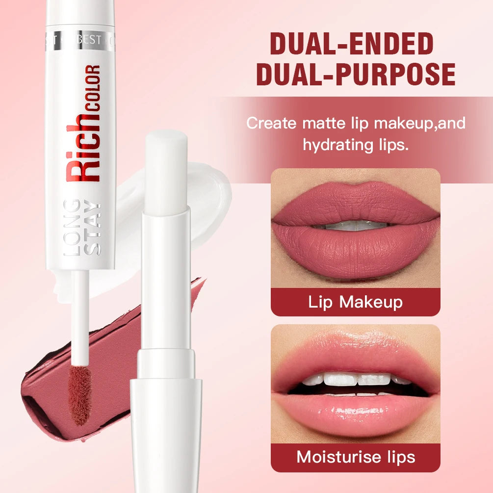 Double Head Matte Liquid Lipstick Waterproof Long-Lasting Lipgloss Makeup Lip Balm Moisturizing Repair Fine Lines Lips Cosmetic Qme