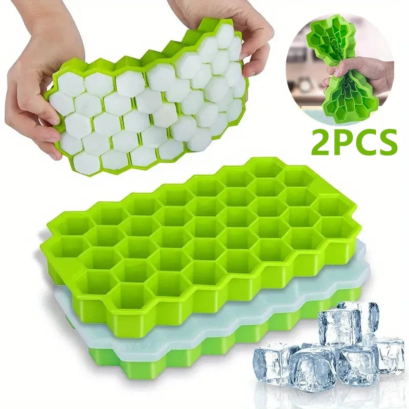 Large-capacity Silicone Ice Trays Mold Reusable Honeycomb Ice Cube Maker Food Grade Ice Maker with Lids Popsicle Mould Ice Mold Qme