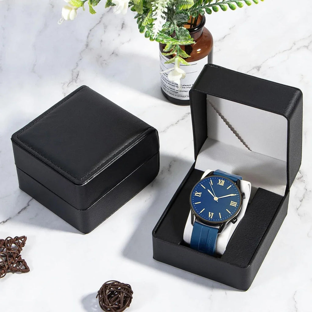 Lnofxas Black Single Watch Gift Box with Pillow PU Leather Wristwatch Display Case Organizer for Men Qme