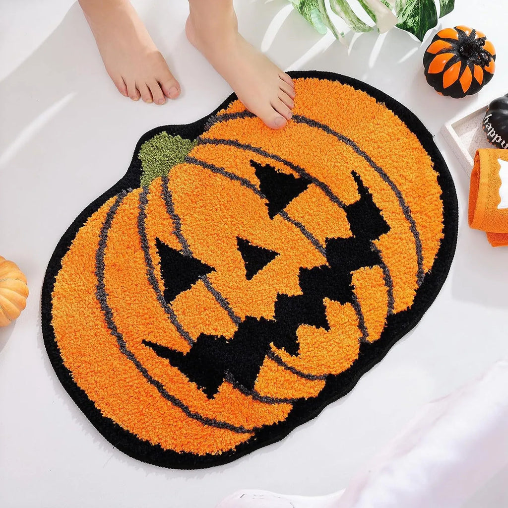 Halloween Carpet Floor Mat Doormat Halloween Creative Cute Cartoon Devil Pumpkin Bat Decoration Non-Slip Floor Door Mat Qme A One Size