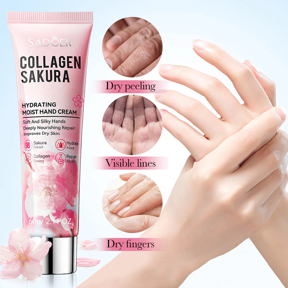 Collagen Cherry Blossom Moisturizing Smooth Hand Cream Autumn Winter Qme 60g