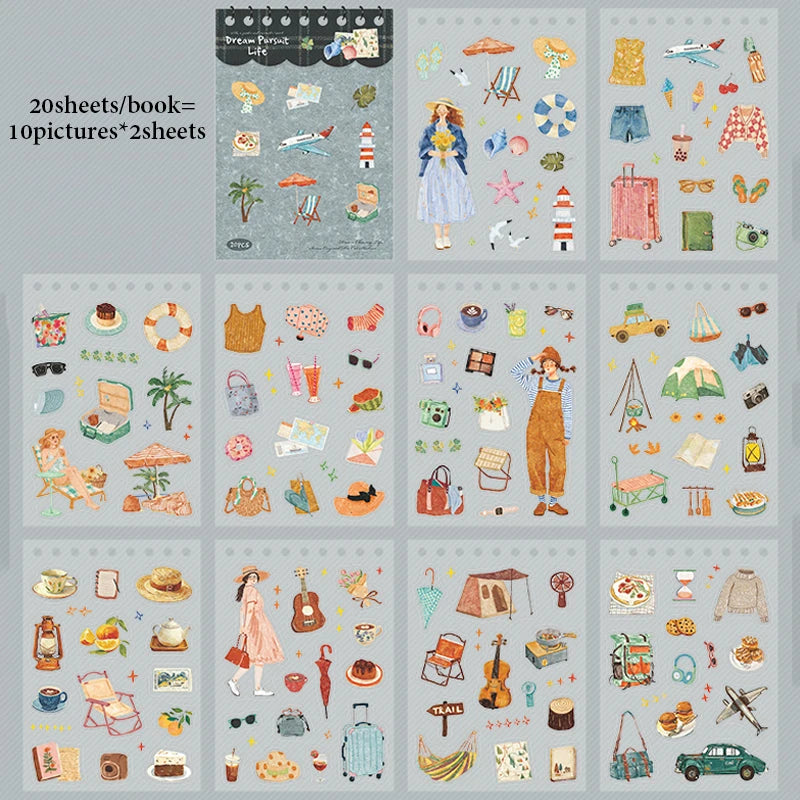 Vintage Country Life Sticker Book, Art Journal Scrapbooking Supplies, Figure & Food Illustrations, Multi-Purpose Gift Stickers Qme A