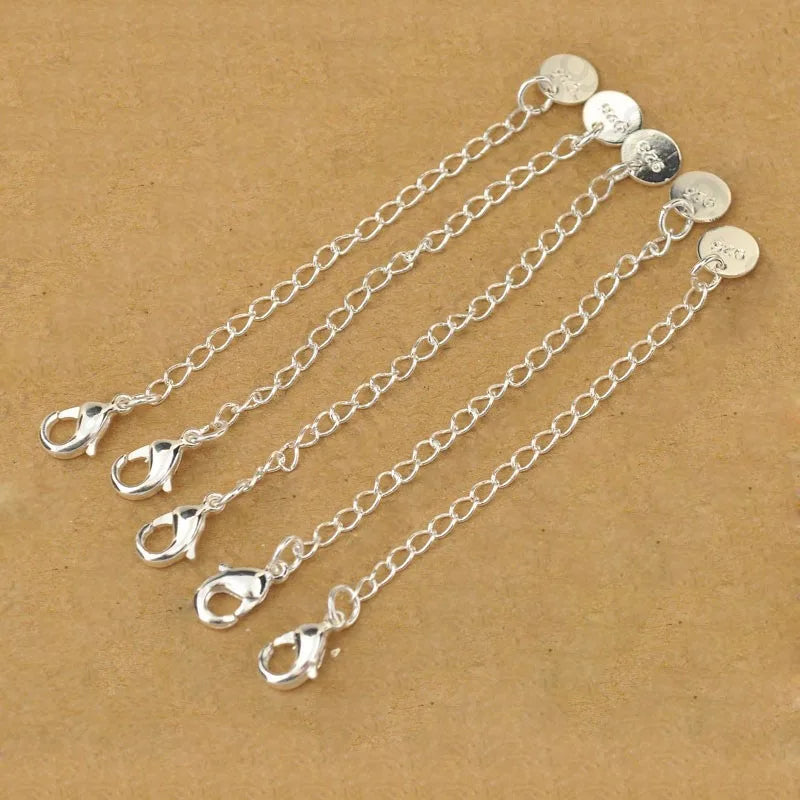 10X Wholesale Fashion Jewelry Findings Extension Chains 925 Round Tag Sterling Silver Color Lobster Clasps For Necklace Bracelet Qme Default Title