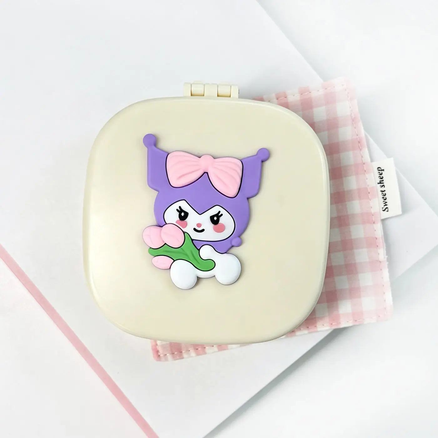 Hello Kitty Kuromi Jewelry Box, Portable Home Makeup Case, Student Bangs Comb and Folding Mirror Comb Storage Box Qme 4