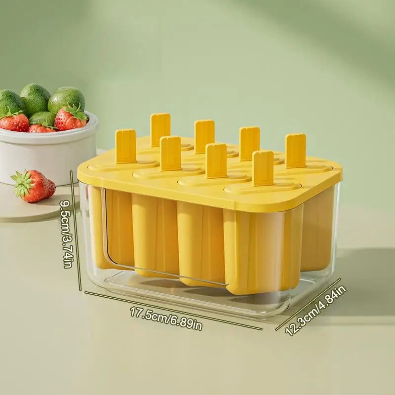 8-Cavity Ice Mold Reusable Easy-release Freezer Tray Sticks Silicone Qme Yellow