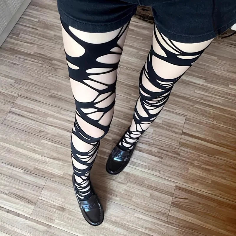 Sexy Black Ripped Fishnet Tights Fashion Women Gothic Punk Hollow Out Qme