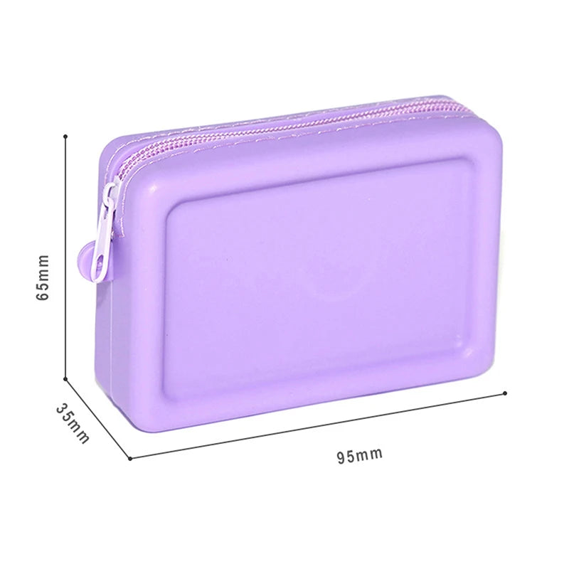 Silicone Organizer Cosmetic Bag Waterproof Smooth Zipper Earphone Holder Color Wallet Coin Purse Portable Pouch Qme S Purple