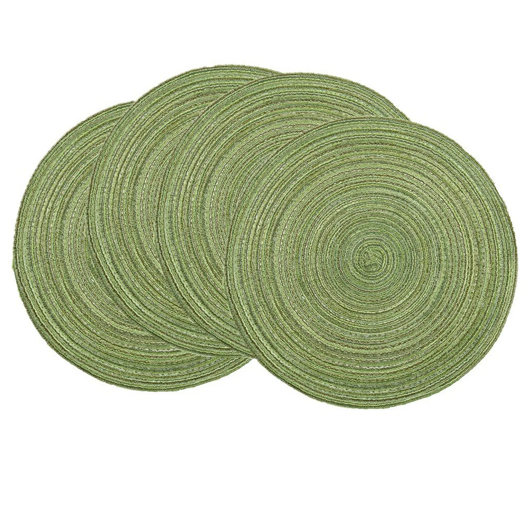 Four Piece Green Color Active Vintage Anti Slip Dining Table Meal Mat Woven Round Non-Slip Tableware Bowl Pads Drink Cup Coaster Qme Green
