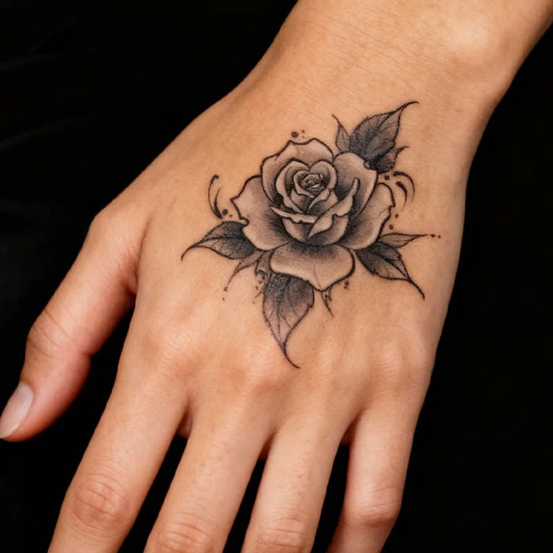 Rose & Flower Temporary Tattoo, Herbal Juice Waterproof Long-Lasting, Elegant Small & Fresh Fake Tattoo for Arm, Collar & Neck Qme