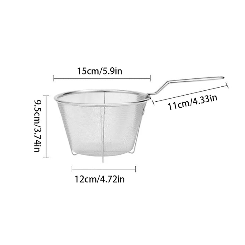 French Chip Frying Strainer Basket Stainless Steel Deep Fry Basket Kitchen Round Fryer Wire Mesh With Handle Wire Colander Nets Qme 15cm