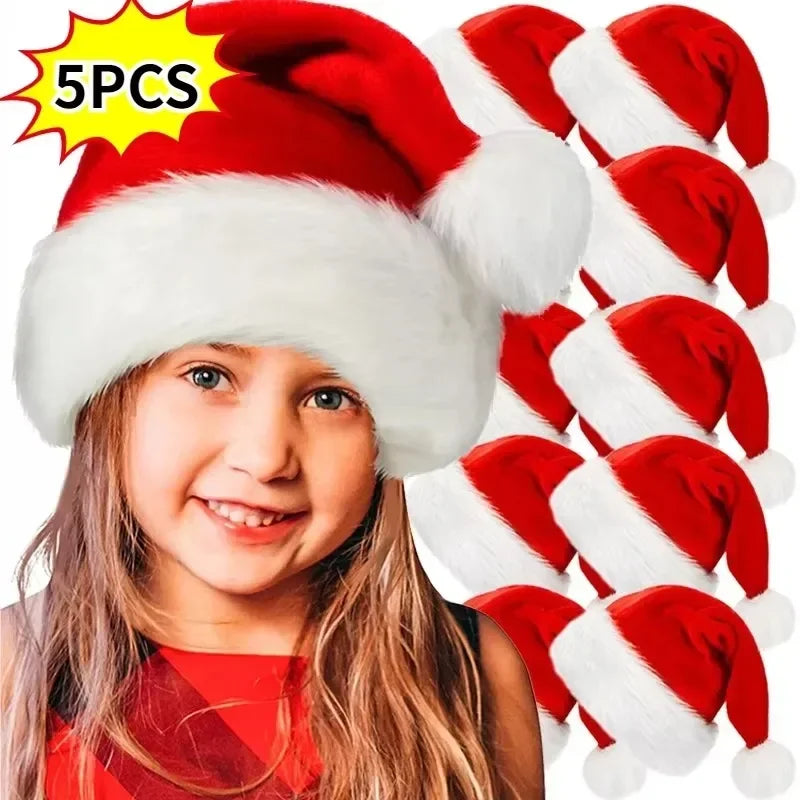 Christmas Hat Red Plush Thickened Santa Hats for Adult Kids Winter Christmas Caps Festive Xmas Party Decorations Gifts New Year Qme