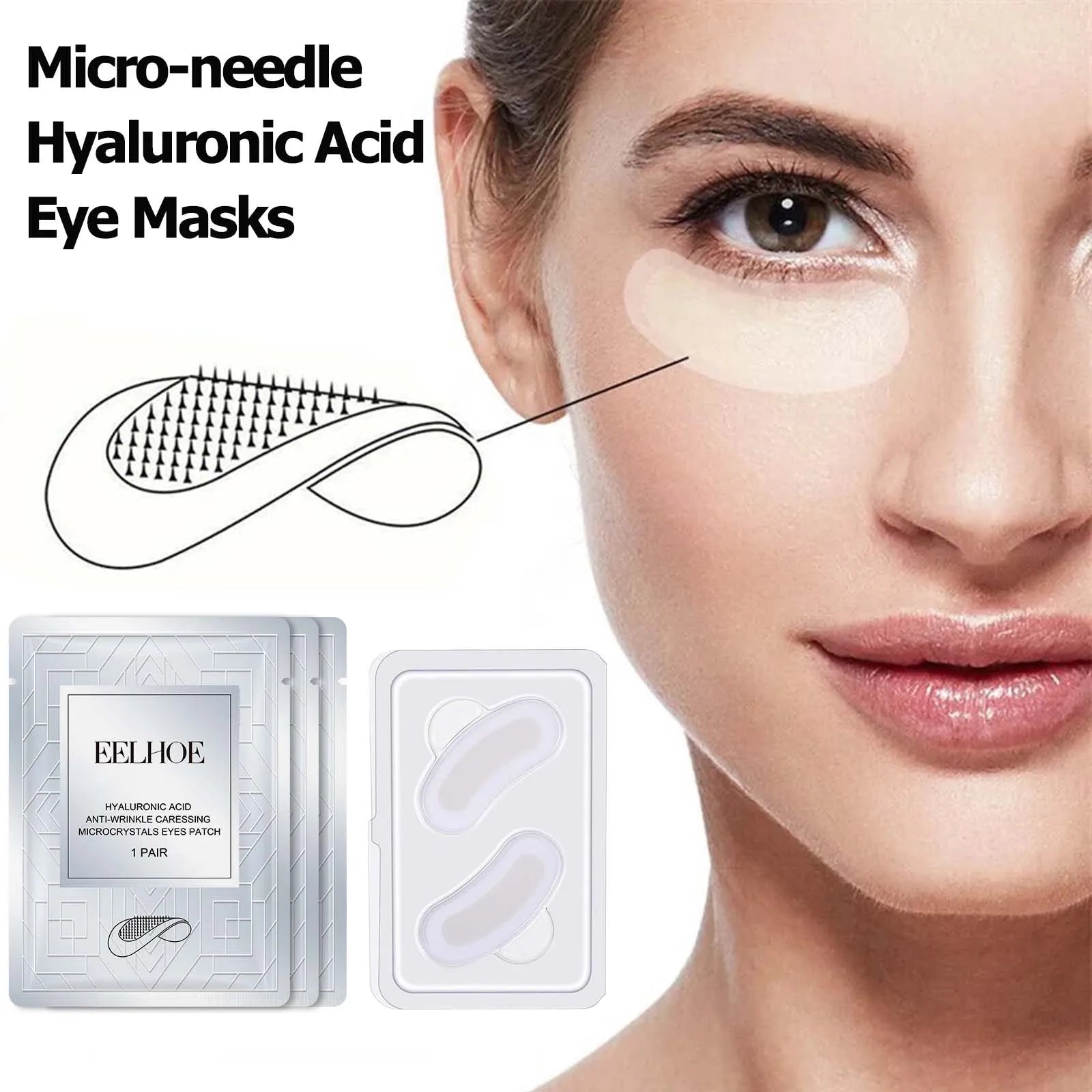 Micro-needle Eye Patch Hyaluronic Acid Anti-Wrinkle Fade Eye Fine Lines Moisturizing 0.25mm Caressing Microcrystals Eyes Patch Qme
