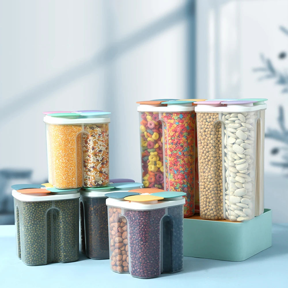 1PC Four Grains And Grains Transparent Storage Crisper Kitchen Supplies Moisture-Proof Sealed Compartmented Open Lid Jar Qme