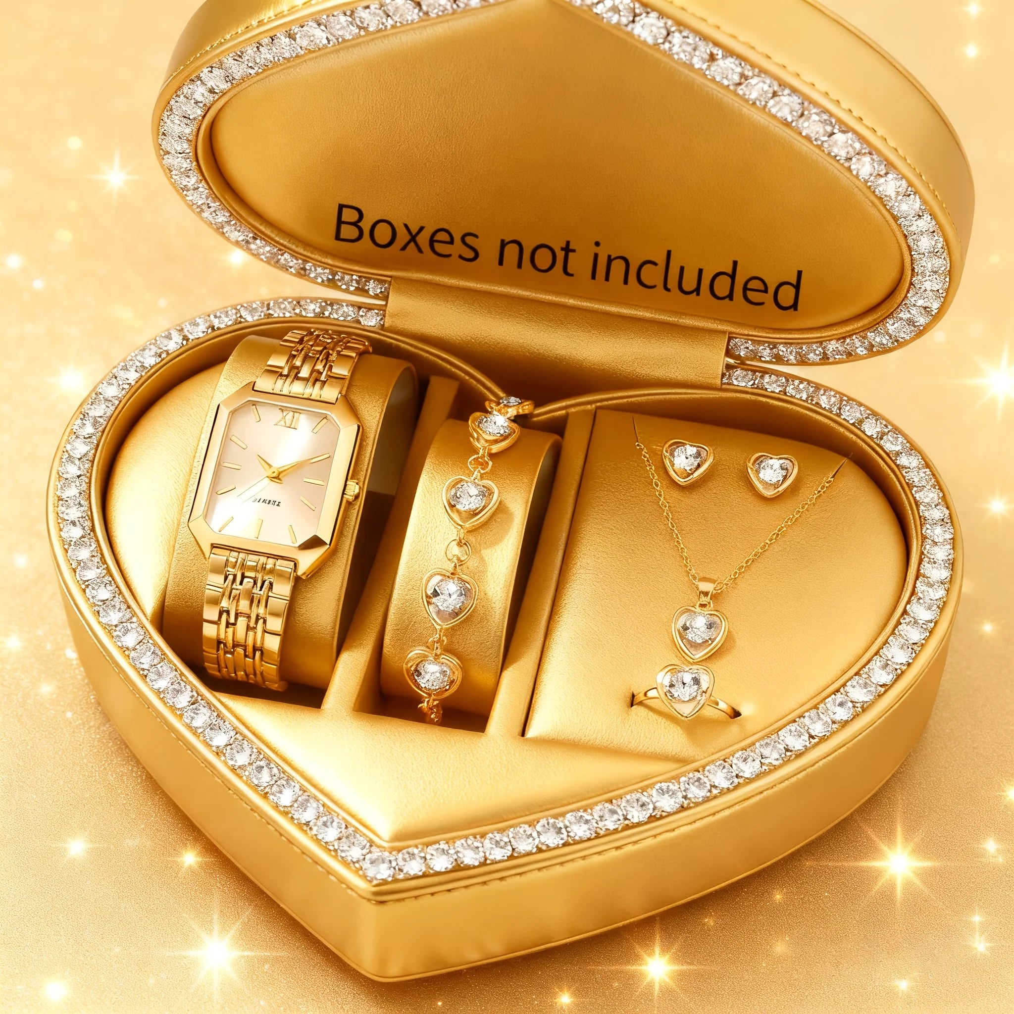 6pcs elegant and minimalist women's watch, quartz women's watch, square dial women's watch set Qme Golden White No Box